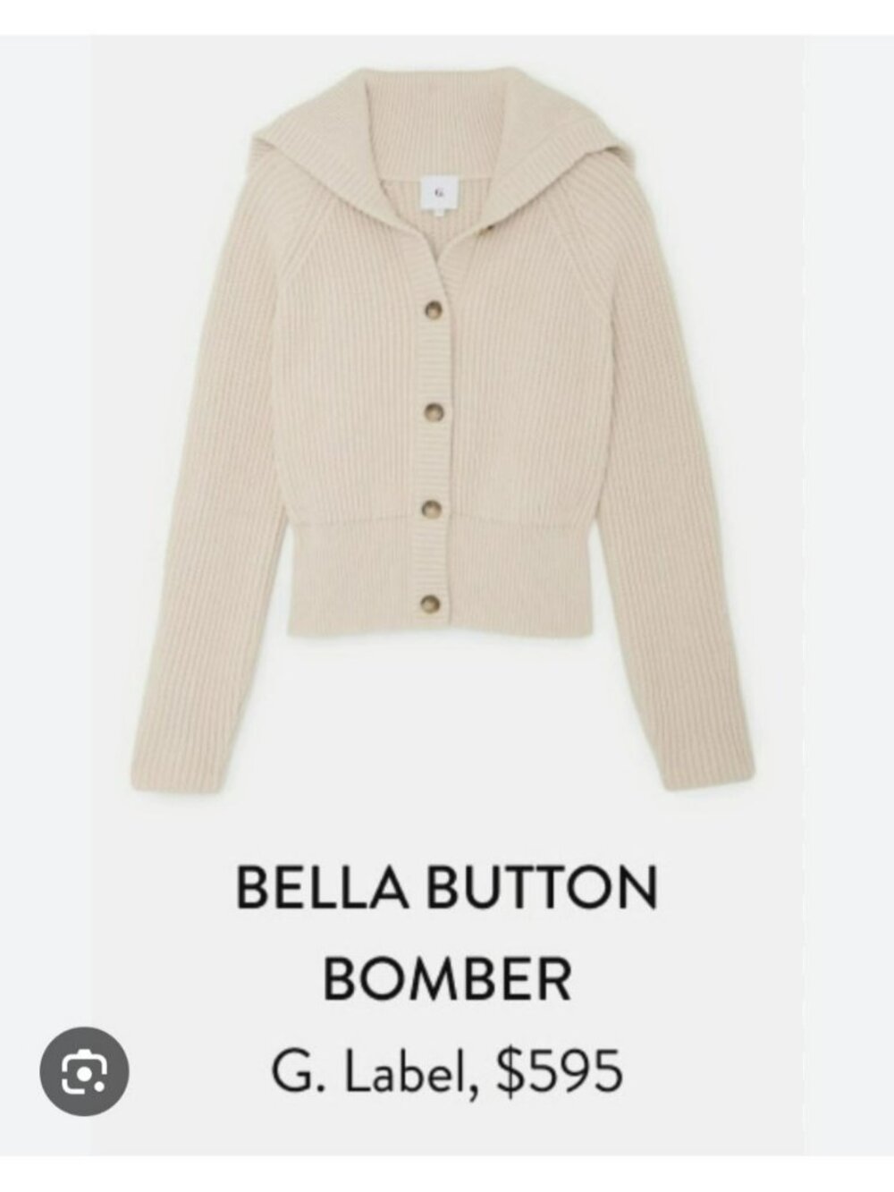 G. Label by Goop GWYN Cream Bella Button Bomber Cardigan Sweater Minimalist - Picture 2 of 16